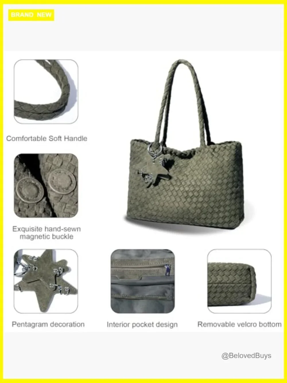 Woven Hobo Bag, Faux Leather Tote Shoulder Bag, Large Capacity, Magnetic